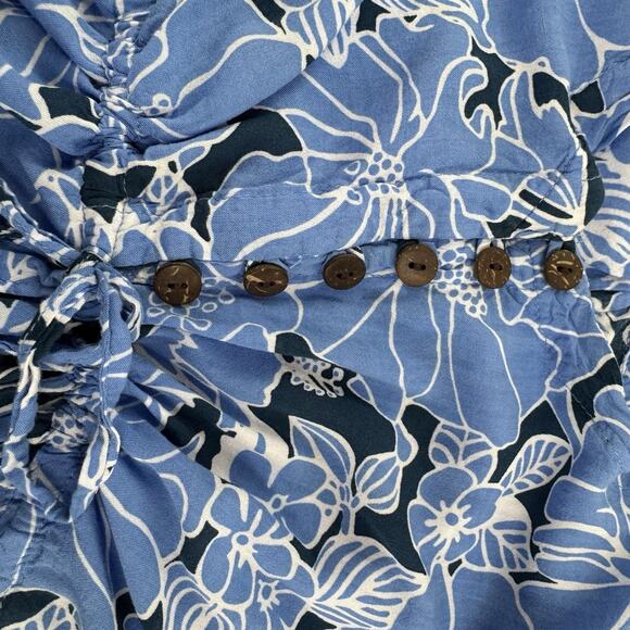 Bali Voile Tropical Dress Floral Wood Button Tie Waist Medium Beach Resort Wear - Picture 7 of 11